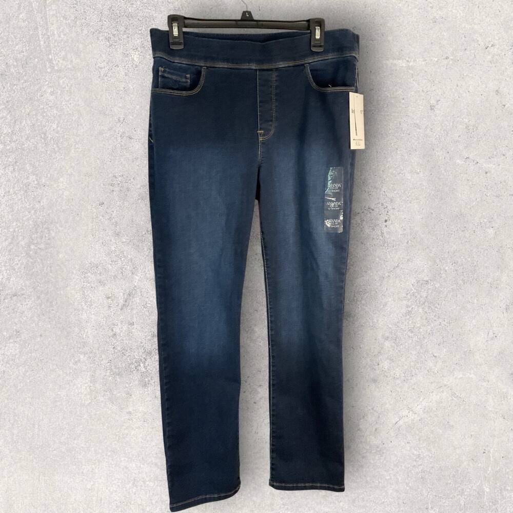Gloria Vanderbilt Amanda Jeans Womens 12 Short Pull On Slimming Dark Wash NWT